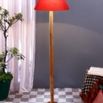 Orange Cotton Conical Shade with Wood Floor lamp for Decoration/Office/Home/Gifting/Study .-(14x14x58.7 Inches)