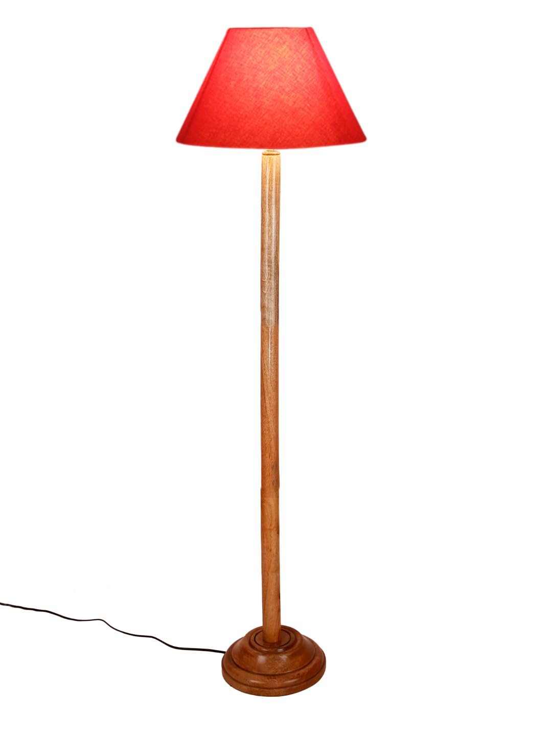 Orange Cotton Conical Shade with Wood Floor lamp for Decoration/Office/Home/Gifting/Study .-(14x14x58.7 Inches)