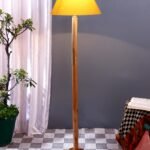 Yellow Cotton Conical Shade with Wood Floor lamp for Decoration/Office/Home/Gifting/Study .-(14x14x58.7 Inches)
