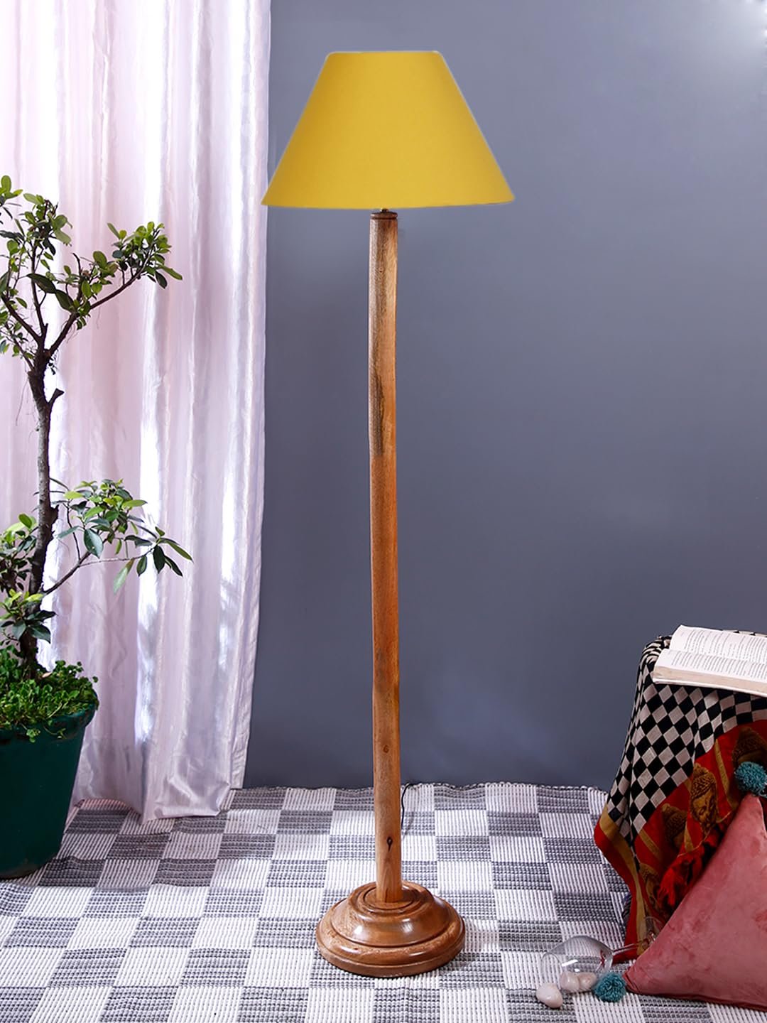 Yellow Cotton Conical Shade with Wood Floor lamp for Decoration/Office/Home/Gifting/Study .-(14x14x58.7 Inches)