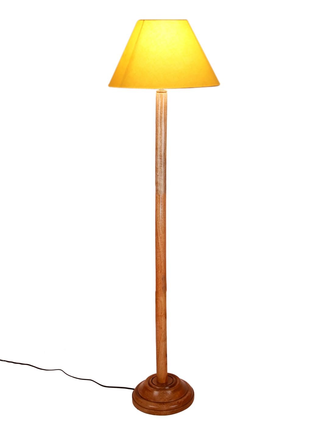 Yellow Cotton Conical Shade with Wood Floor lamp for Decoration/Office/Home/Gifting/Study .-(14x14x58.7 Inches)