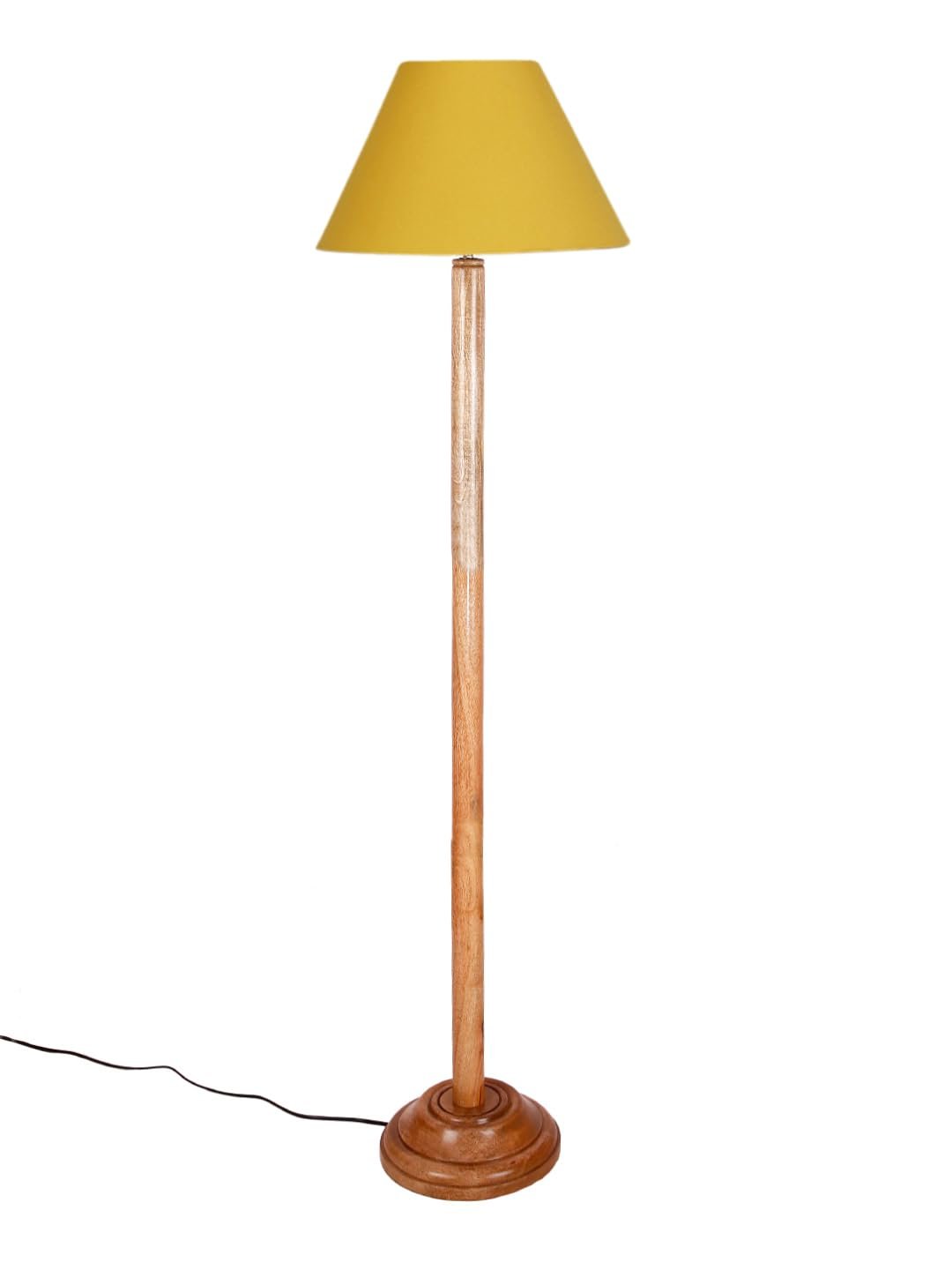 Yellow Cotton Conical Shade with Wood Floor lamp for Decoration/Office/Home/Gifting/Study .-(14x14x58.7 Inches)