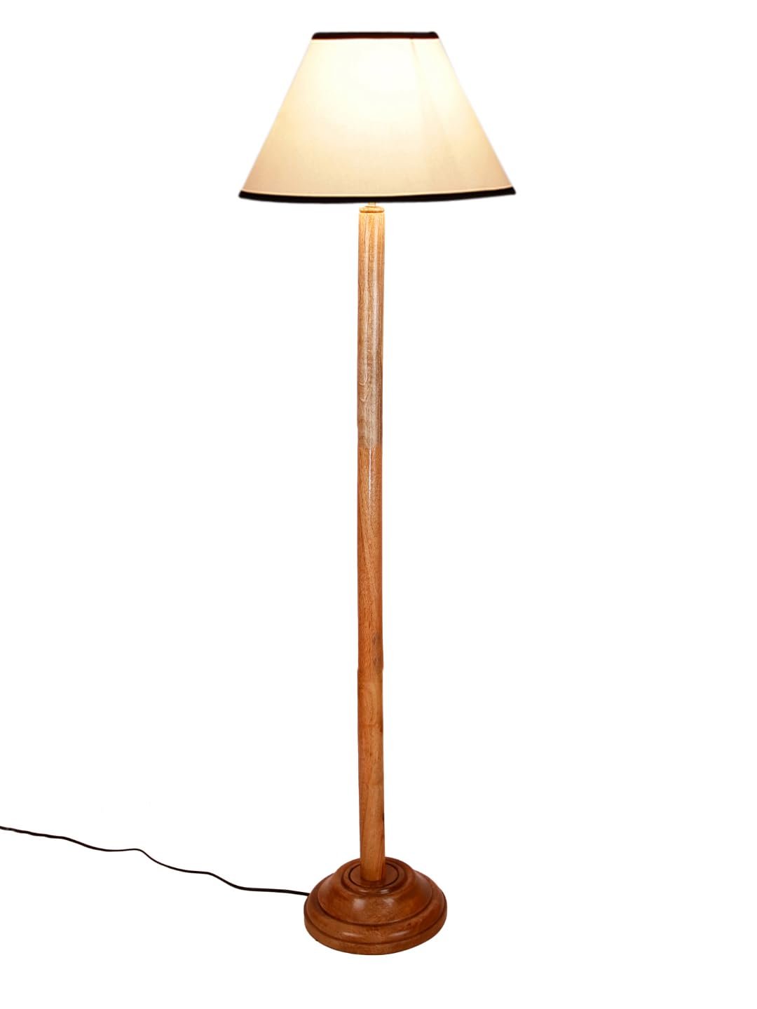 White & Black Cotton Conical Shade with Wood Floor lamp for Decoration/Office/Home/Gifting/Study .-(14x14x58.7 Inches)