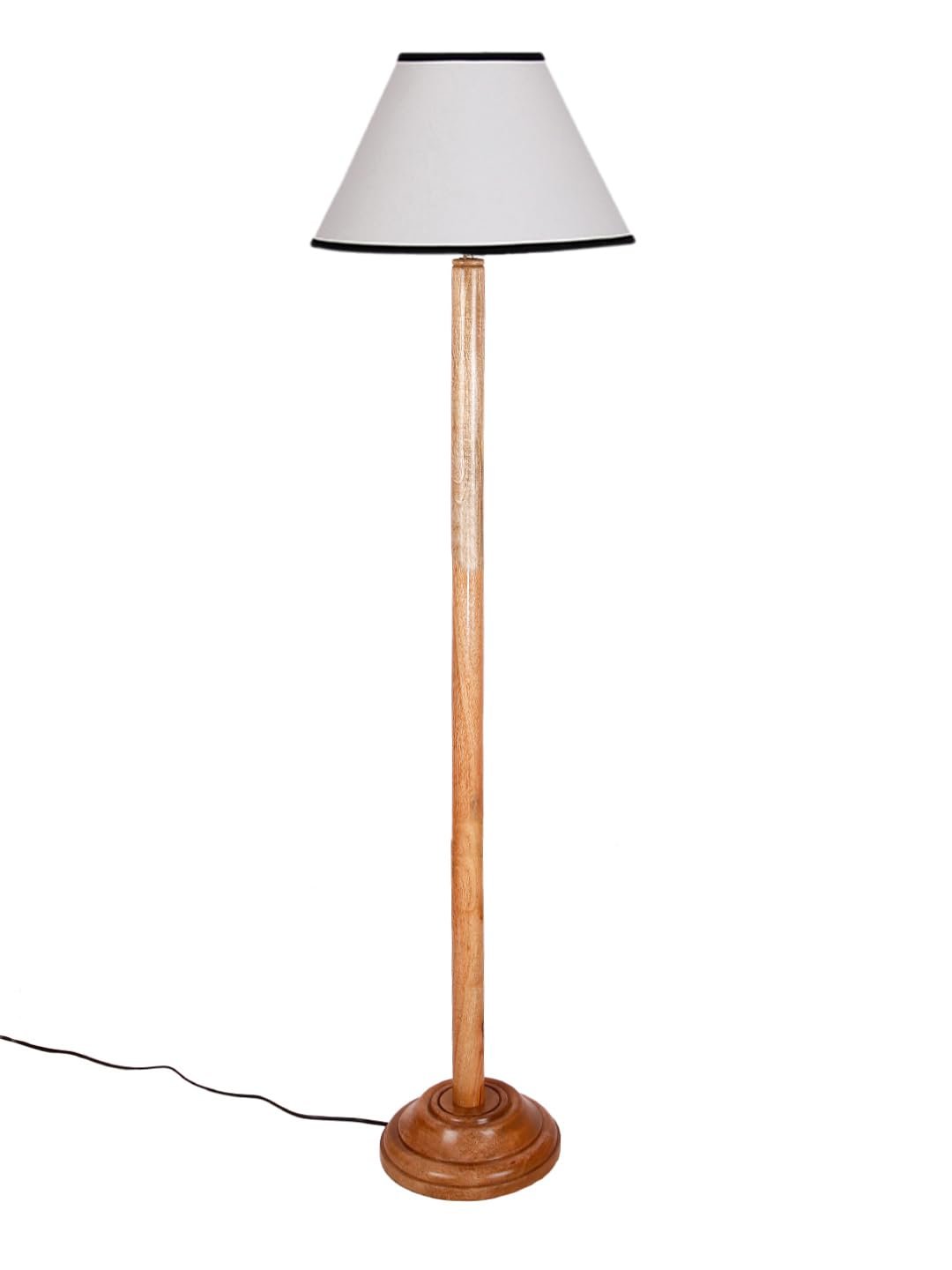 White & Black Cotton Conical Shade with Wood Floor lamp for Decoration/Office/Home/Gifting/Study .-(14x14x58.7 Inches)