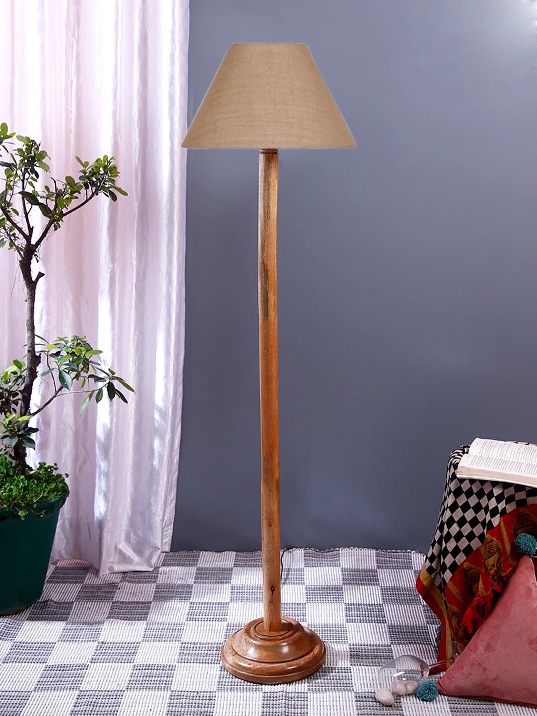 Beige Jute Conical Shade with Wood Floor lamp for Decoration/Office/Home/Gifting/Study .-(14x14x58.7 Inches)