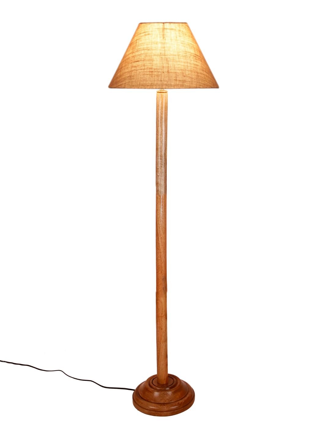 Beige Jute Conical Shade with Wood Floor lamp for Decoration/Office/Home/Gifting/Study .-(14x14x58.7 Inches)