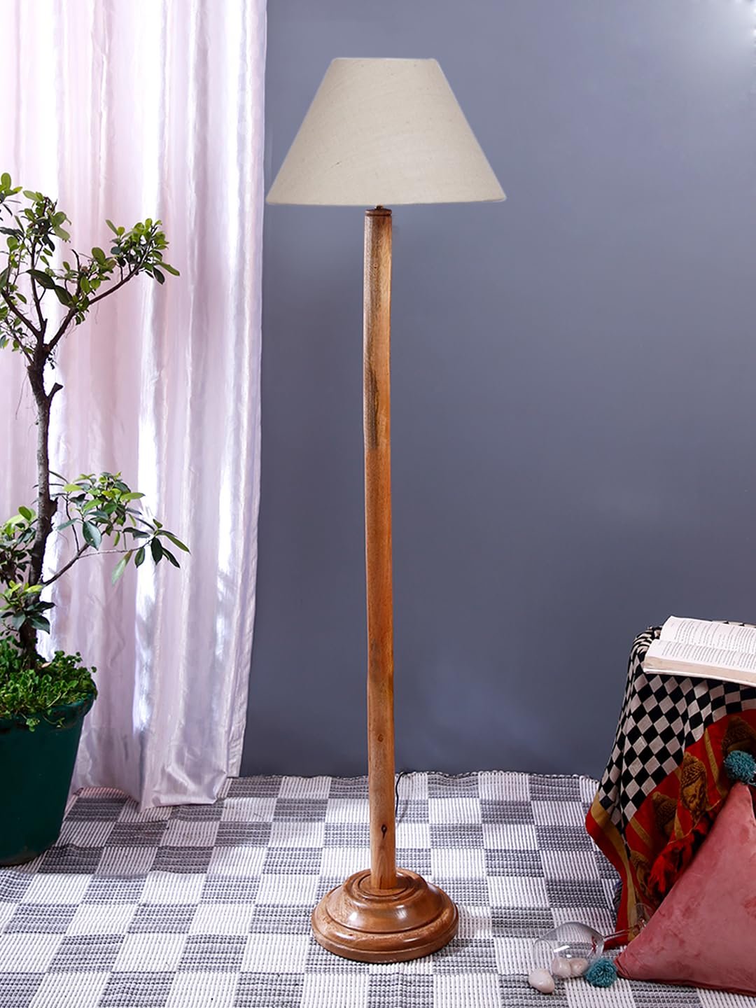 White Jute Conical Shade with Wood Floor lamp for Decoration/Office/Home/Gifting/Study .-(14x14x58.7 Inches)