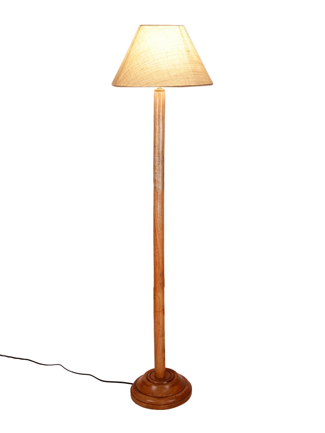 White Jute Conical Shade with Wood Floor lamp for Decoration/Office/Home/Gifting/Study .-(14x14x58.7 Inches)