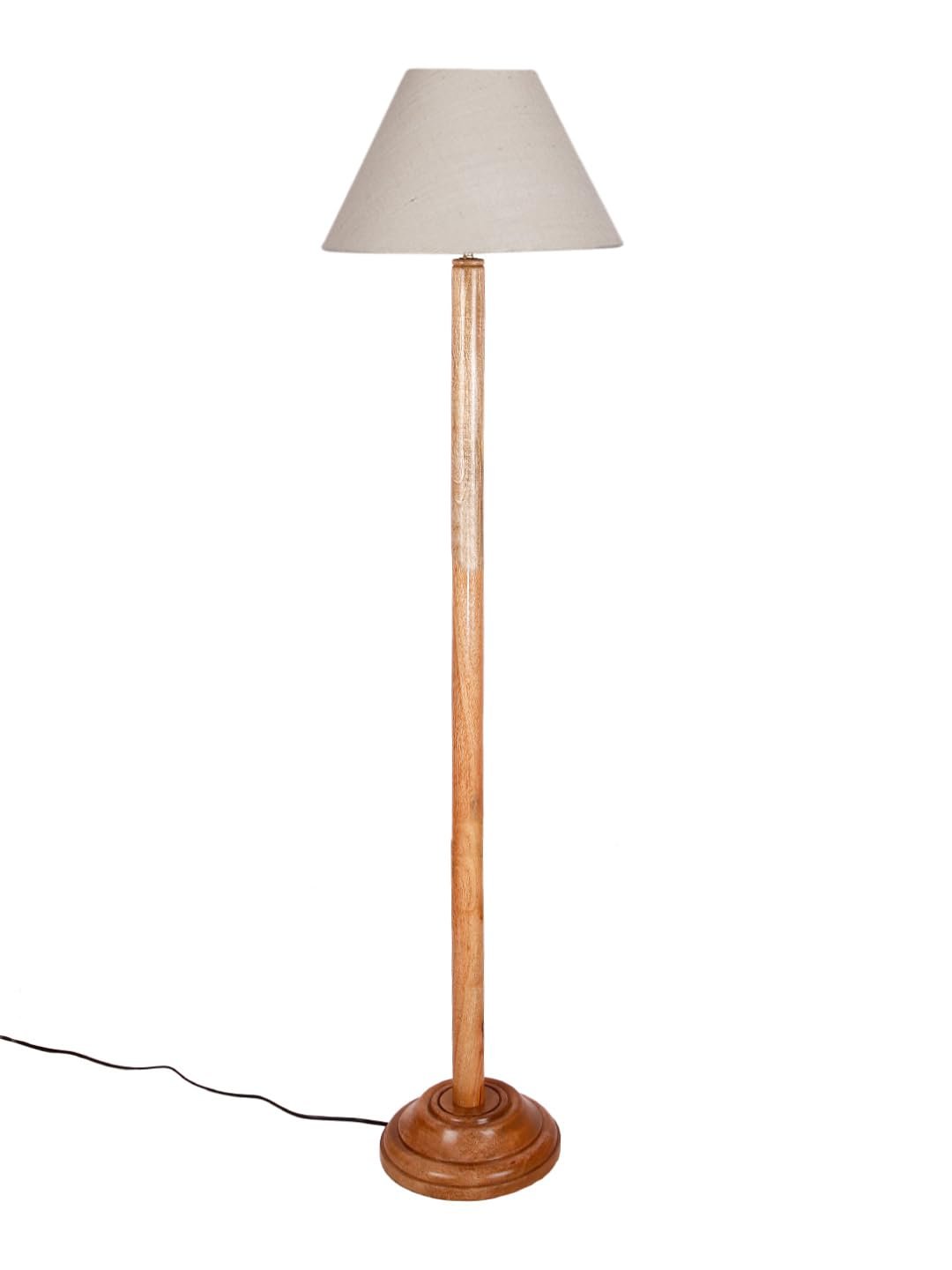 White Jute Conical Shade with Wood Floor lamp for Decoration/Office/Home/Gifting/Study .-(14x14x58.7 Inches)