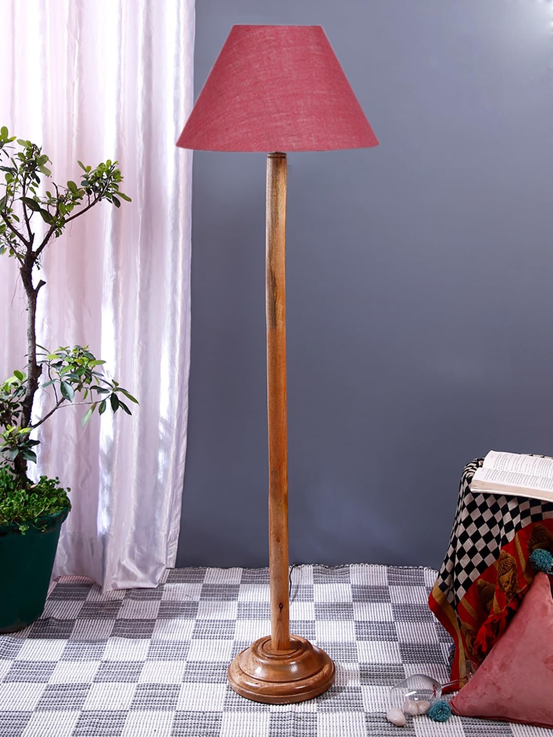 Pink Jute Conical Shade with Wood Floor lamp for Decoration/Office/Home/Gifting/Study .-(14x14x58.7 Inches)