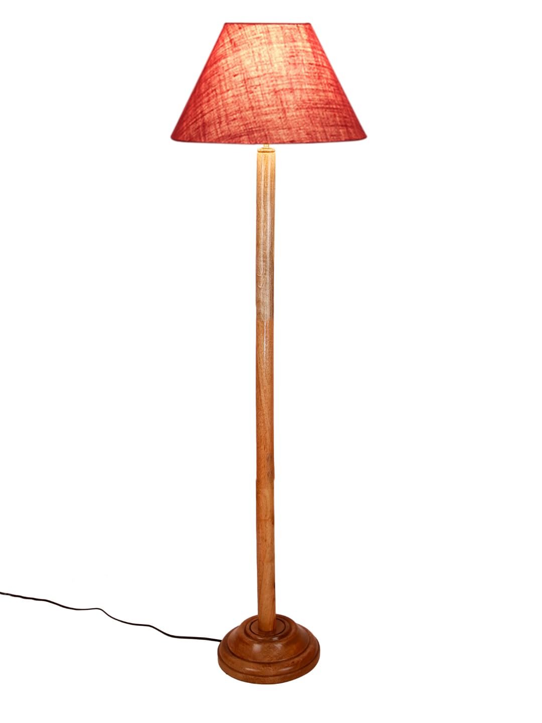 Pink Jute Conical Shade with Wood Floor lamp for Decoration/Office/Home/Gifting/Study .-(14x14x58.7 Inches)