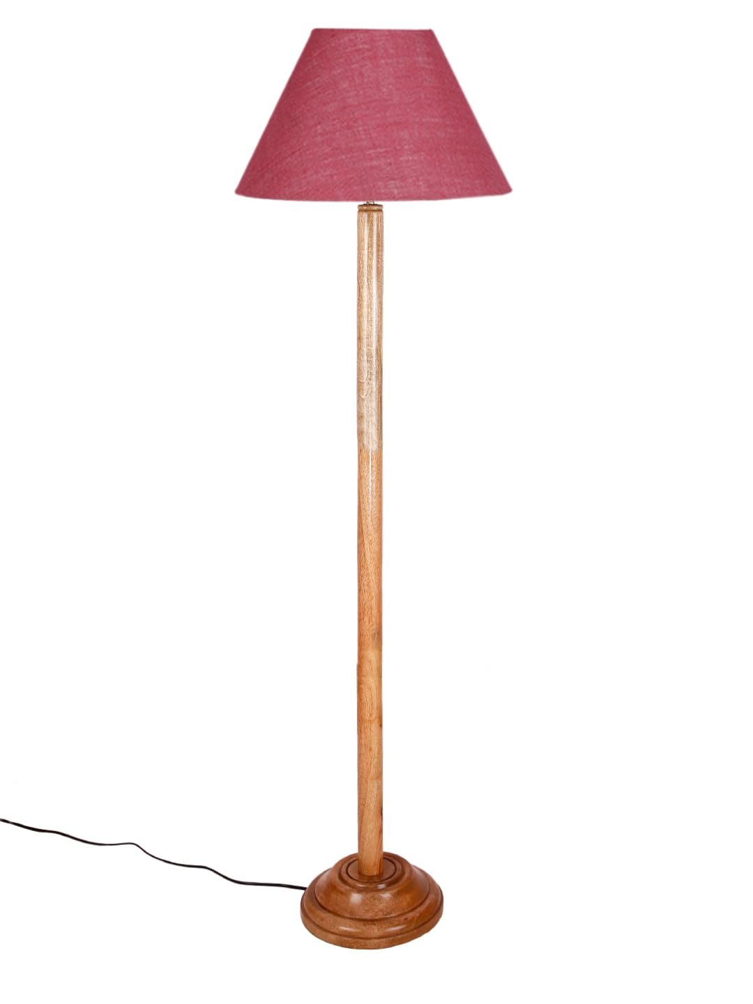Pink Jute Conical Shade with Wood Floor lamp for Decoration/Office/Home/Gifting/Study .-(14x14x58.7 Inches)