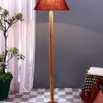 Maroon Jute Conical Shade with Wood Floor lamp for Decoration/Office/Home/Gifting/Study .-(14x14x58.7 Inches)
