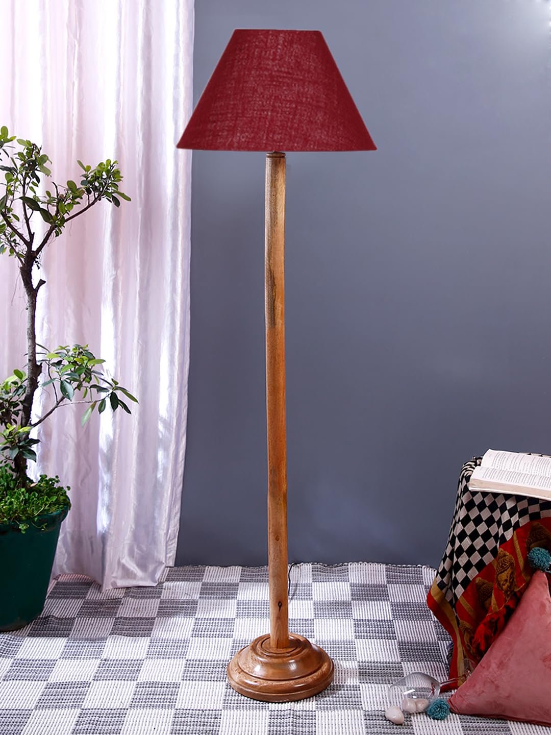 Maroon Jute Conical Shade with Wood Floor lamp for Decoration/Office/Home/Gifting/Study .-(14x14x58.7 Inches)