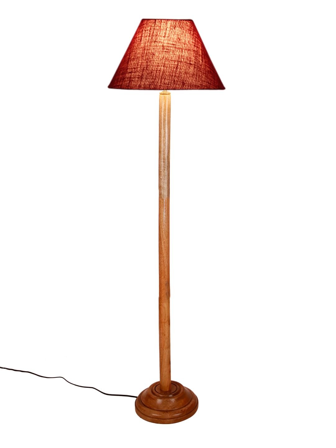 Maroon Jute Conical Shade with Wood Floor lamp for Decoration/Office/Home/Gifting/Study .-(14x14x58.7 Inches)