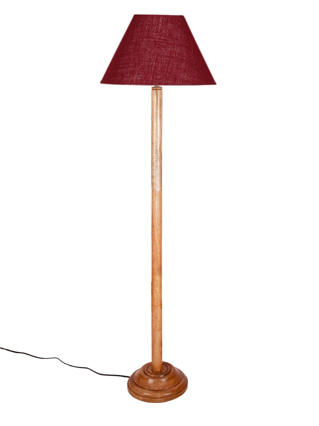 Maroon Jute Conical Shade with Wood Floor lamp for Decoration/Office/Home/Gifting/Study .-(14x14x58.7 Inches)
