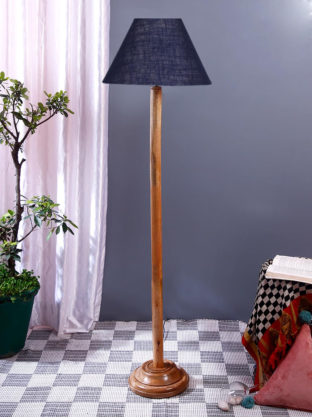 Blue Jute Conical Shade with Wood Floor lamp for Decoration/Office/Home/Gifting/Study .-(14x14x58.7 Inches)