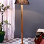 Blue Jute Conical Shade with Wood Floor lamp for Decoration/Office/Home/Gifting/Study .-(14x14x58.7 Inches)