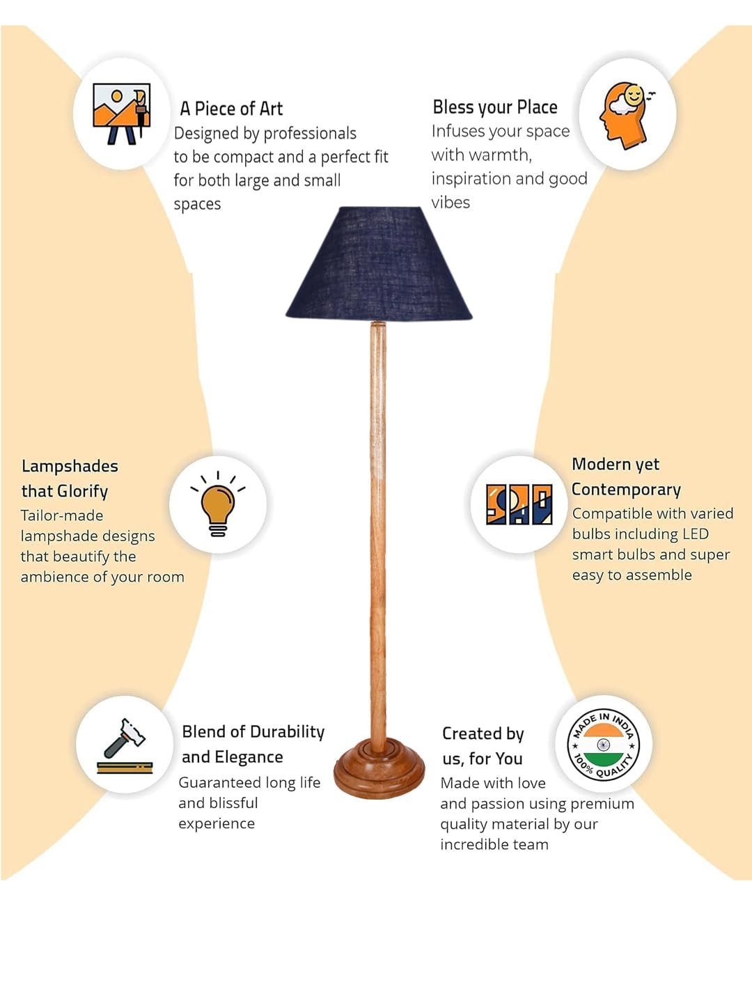Blue Jute Conical Shade with Wood Floor lamp for Decoration/Office/Home/Gifting/Study .-(14x14x58.7 Inches)