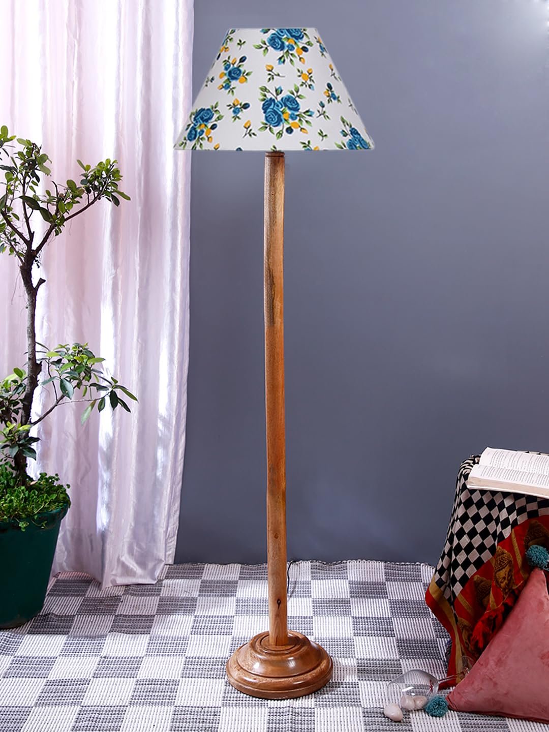 Multicolor Cotton Cotton Conical Shade with Wood Floor lamp for Decoration/Office/Home/Gifting/Study .-(14x14x58.7 Inches)-C