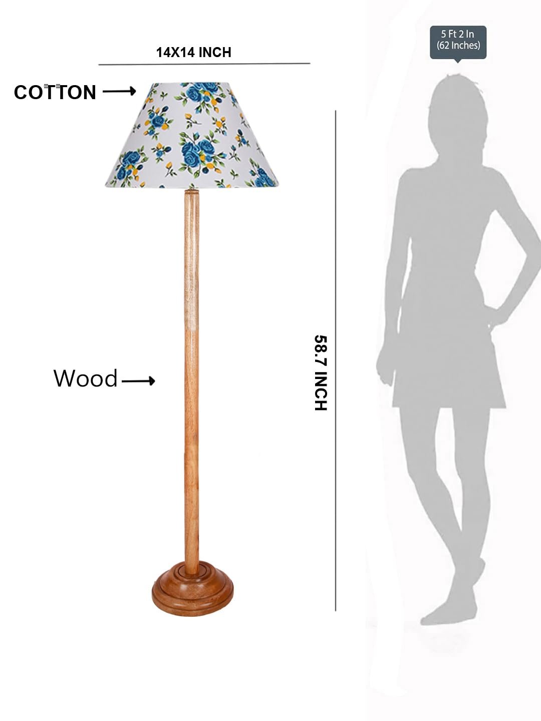 Multicolor Cotton Cotton Conical Shade with Wood Floor lamp for Decoration/Office/Home/Gifting/Study .-(14x14x58.7 Inches)-C