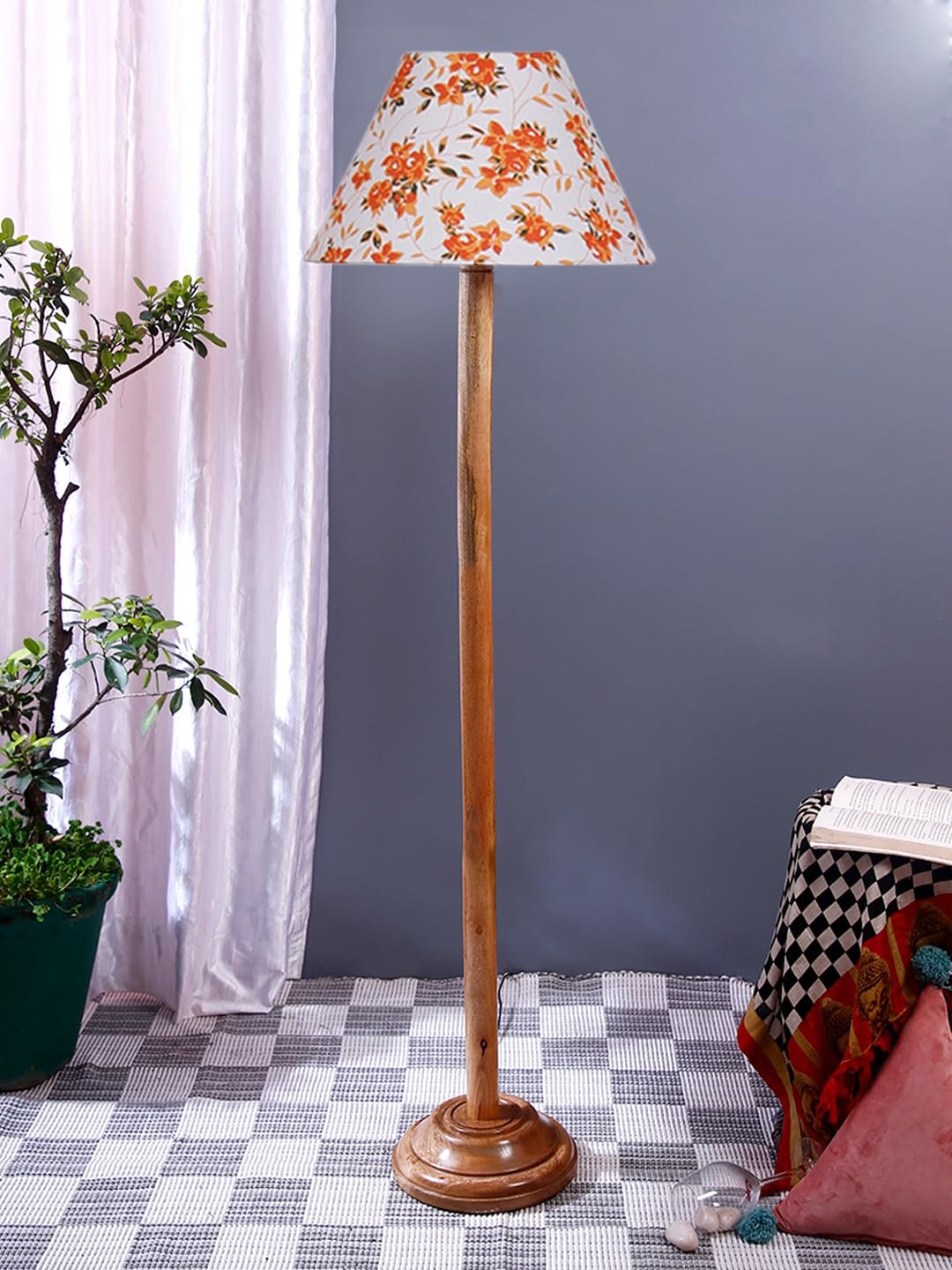 Multicolor Cotton Cotton Conical Shade with Wood Floor lamp for Decoration/Office/Home/Gifting/Study .-(14x14x58.7 Inches)-D