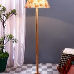 Multicolor Cotton Cotton Conical Shade with Wood Floor lamp for Decoration/Office/Home/Gifting/Study .-(14x14x58.7 Inches)-D