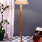 Multicolor Cotton Cotton Conical Shade with Wood Floor lamp for Decoration/Office/Home/Gifting/Study .-(14x14x58.7 Inches)-L