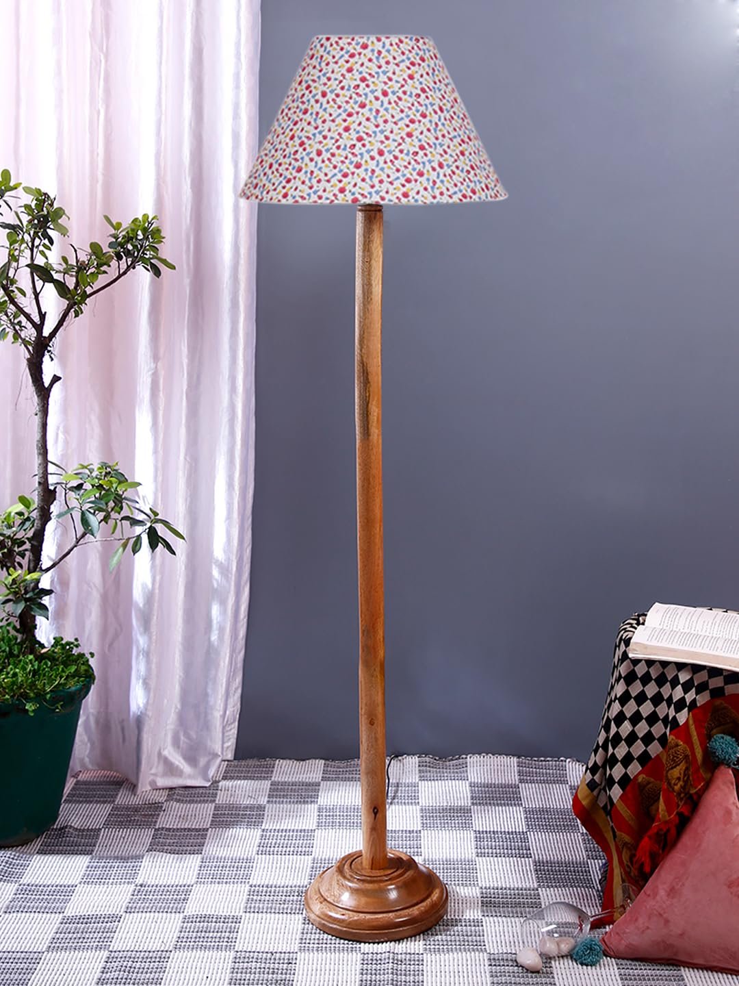 Multicolor Cotton Cotton Conical Shade with Wood Floor lamp for Decoration/Office/Home/Gifting/Study .-(14x14x58.7 Inches)-L