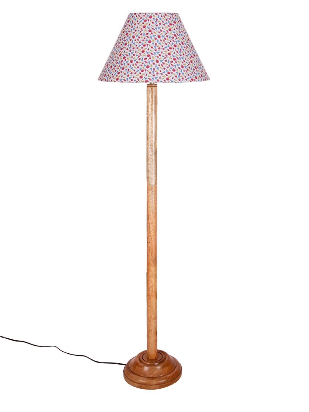 Multicolor Cotton Cotton Conical Shade with Wood Floor lamp for Decoration/Office/Home/Gifting/Study .-(14x14x58.7 Inches)-L
