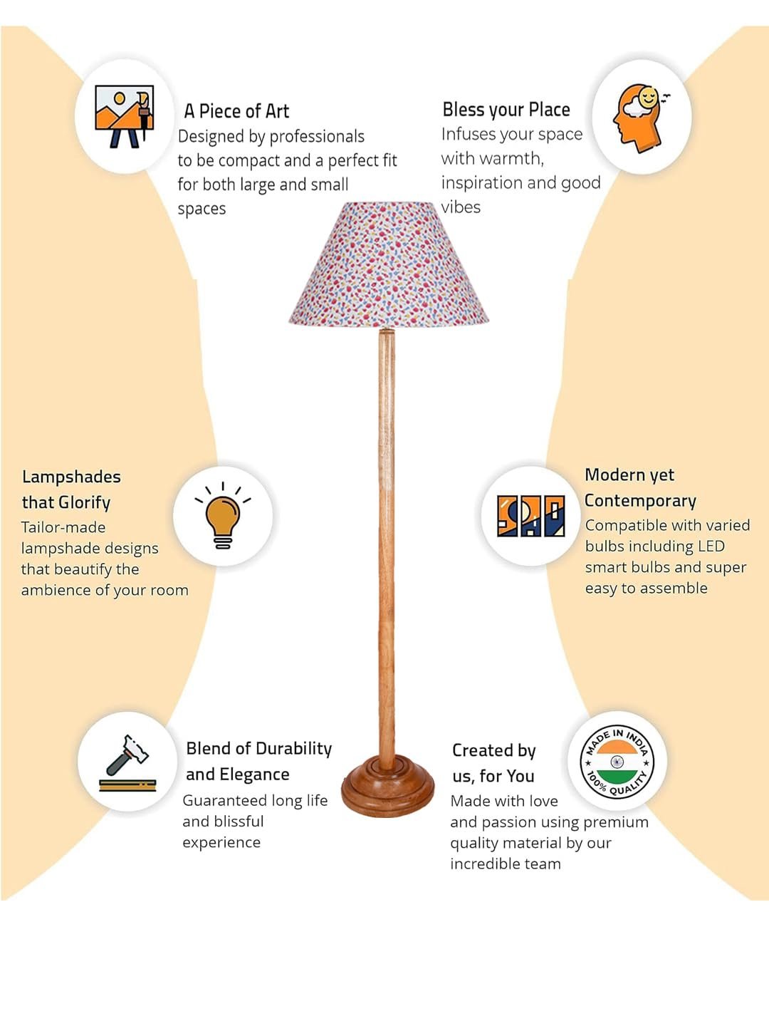 Multicolor Cotton Cotton Conical Shade with Wood Floor lamp for Decoration/Office/Home/Gifting/Study .-(14x14x58.7 Inches)-L