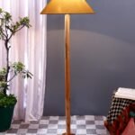 Off-White Cotton Coolie Shade with Wood Floor lamp for Decoration/Office/Home/Gifting/Study .-(13x13x55.7 Inches)