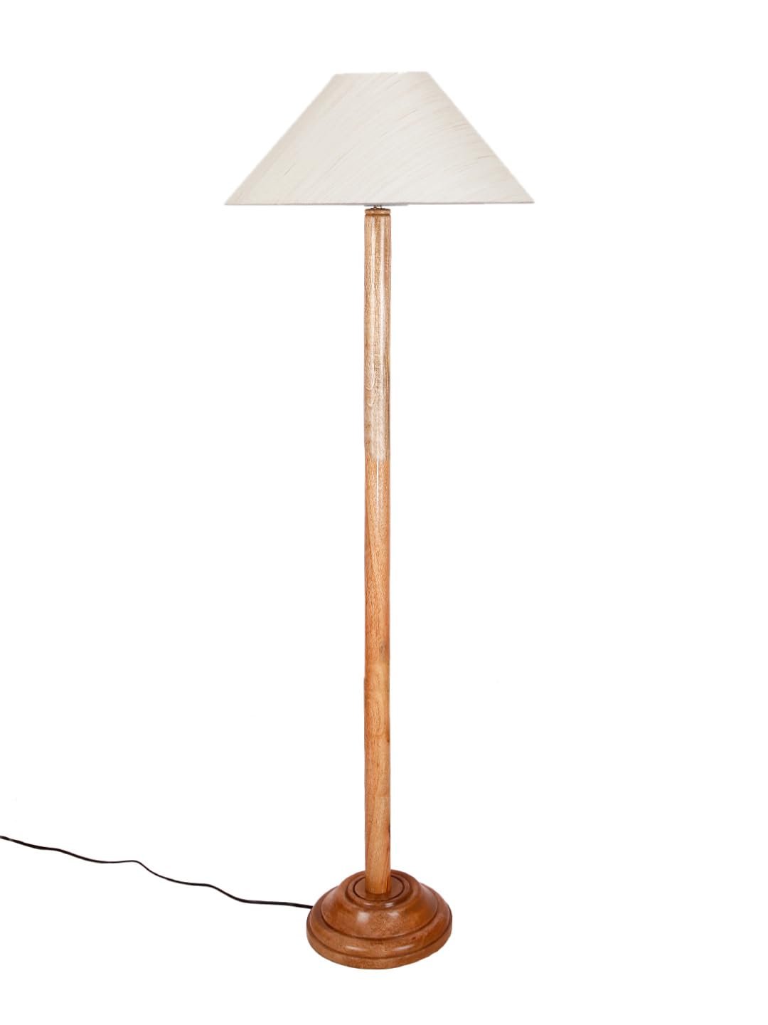 Off-White Cotton Coolie Shade with Wood Floor lamp for Decoration/Office/Home/Gifting/Study .-(13x13x55.7 Inches)