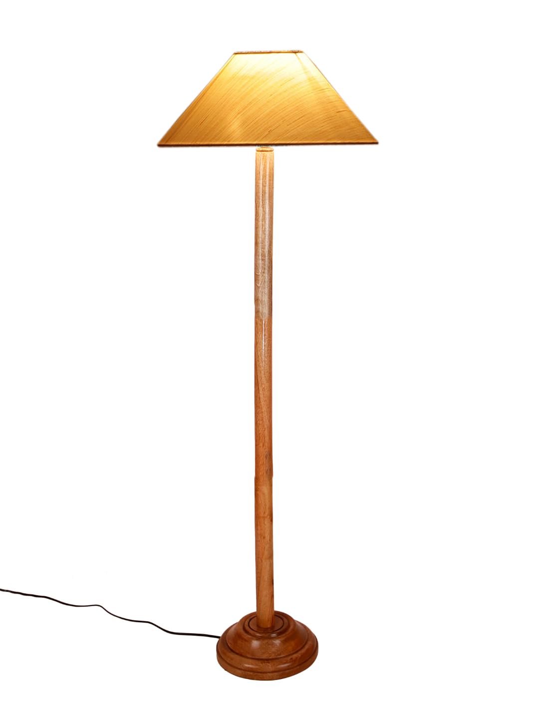 Off-White Cotton Coolie Shade with Wood Floor lamp for Decoration/Office/Home/Gifting/Study .-(13x13x55.7 Inches)