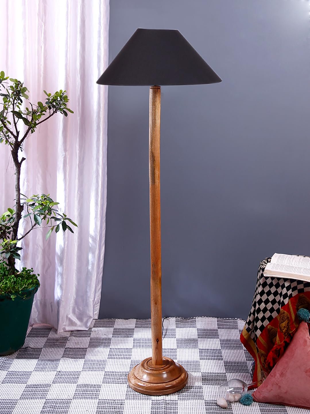Black Cotton Coolie Shade with Wood Floor lamp for Decoration/Office/Home/Gifting/Study .-(13x13x55.7 Inches)