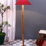 Red Cotton Coolie Shade Wood Floor lamp for Decoration/Office/Home/Gifting/Study .(Pink,Jute) 32