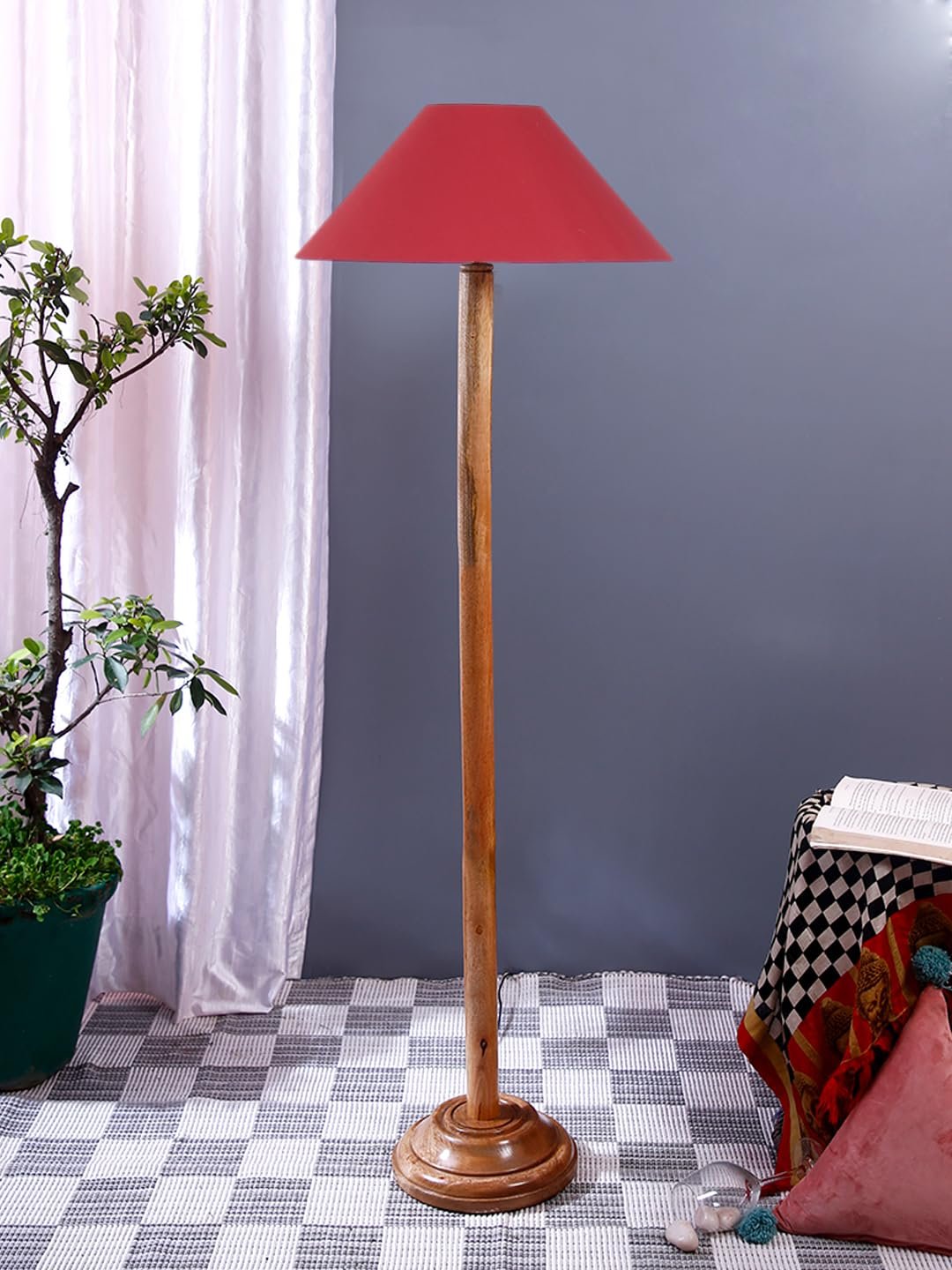 Red Cotton Coolie Shade Wood Floor lamp for Decoration/Office/Home/Gifting/Study .(Pink,Jute) 32