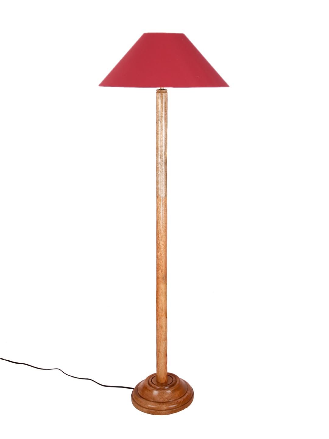 Red Cotton Coolie Shade Wood Floor lamp for Decoration/Office/Home/Gifting/Study .(Pink,Jute) 32