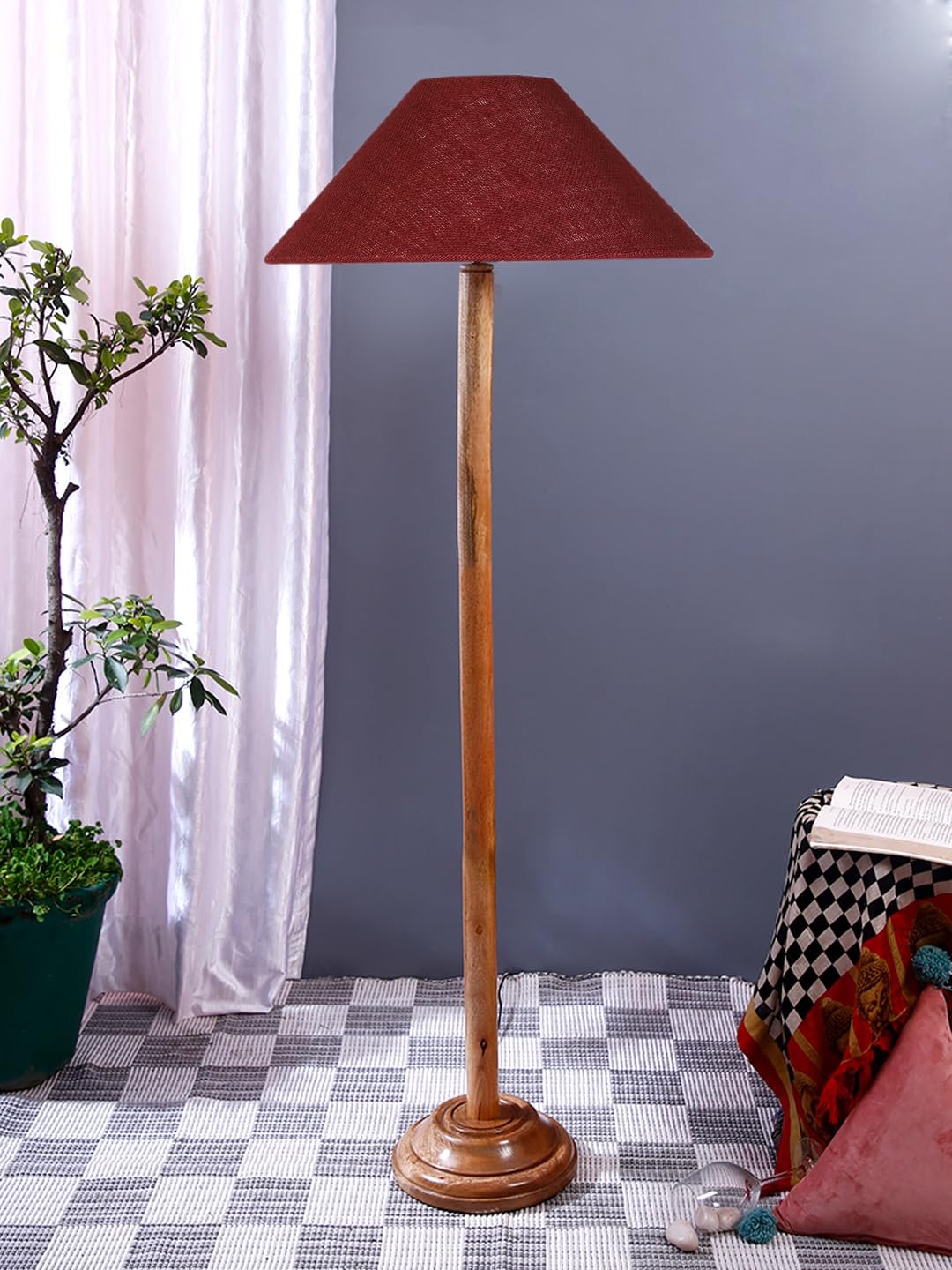 Maroon Jute Coolie Shade Wood Floor lamp for Decoration/Office/Home/Gifting/Study .(13x13x55.7 Inches)