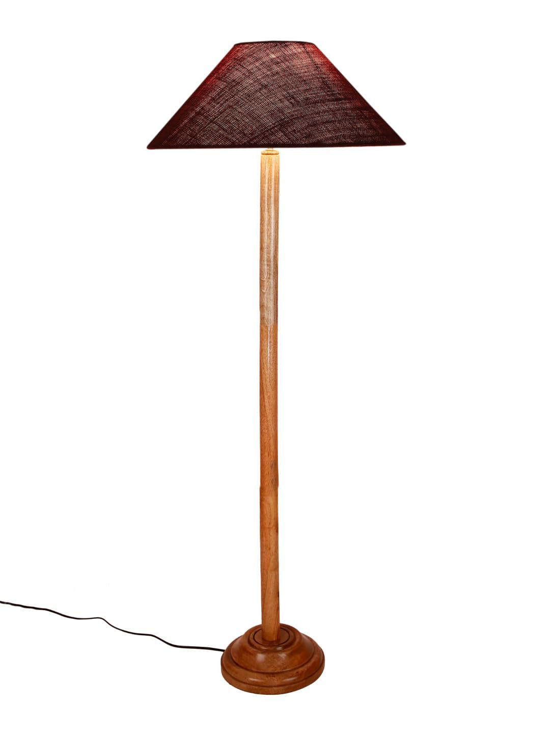 Maroon Jute Coolie Shade Wood Floor lamp for Decoration/Office/Home/Gifting/Study .(13x13x55.7 Inches)
