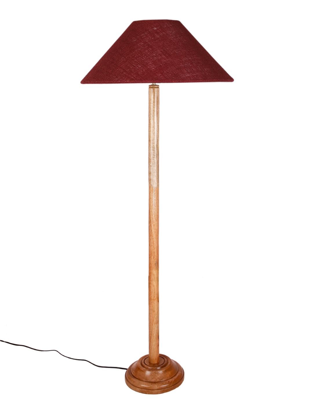 Maroon Jute Coolie Shade Wood Floor lamp for Decoration/Office/Home/Gifting/Study .(13x13x55.7 Inches)