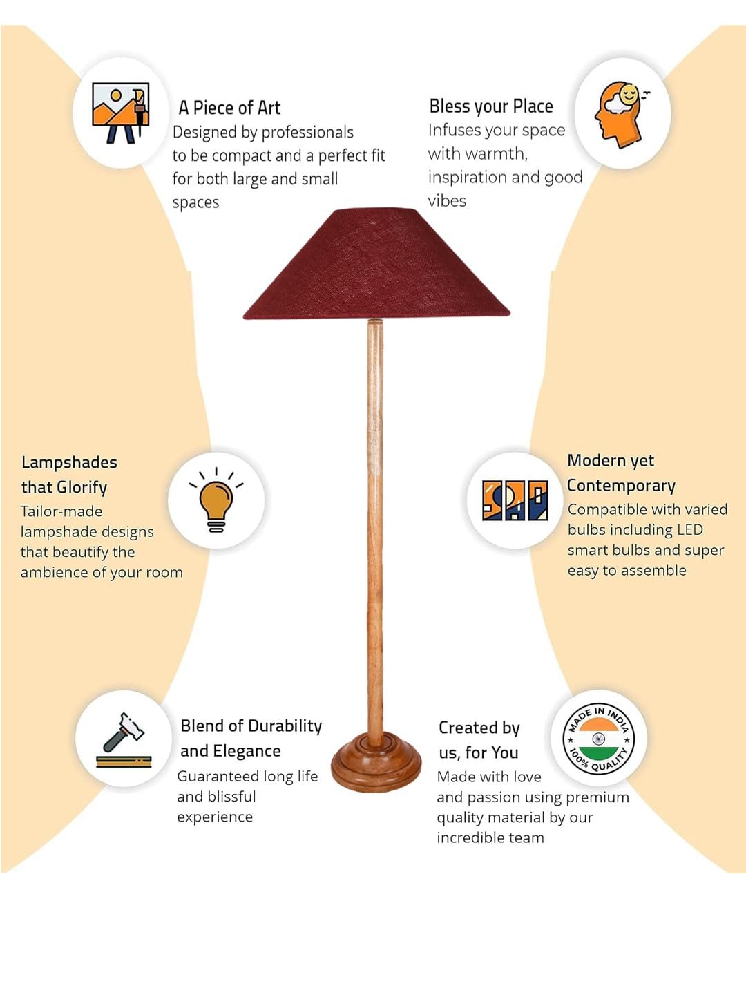 Maroon Jute Coolie Shade Wood Floor lamp for Decoration/Office/Home/Gifting/Study .(13x13x55.7 Inches)