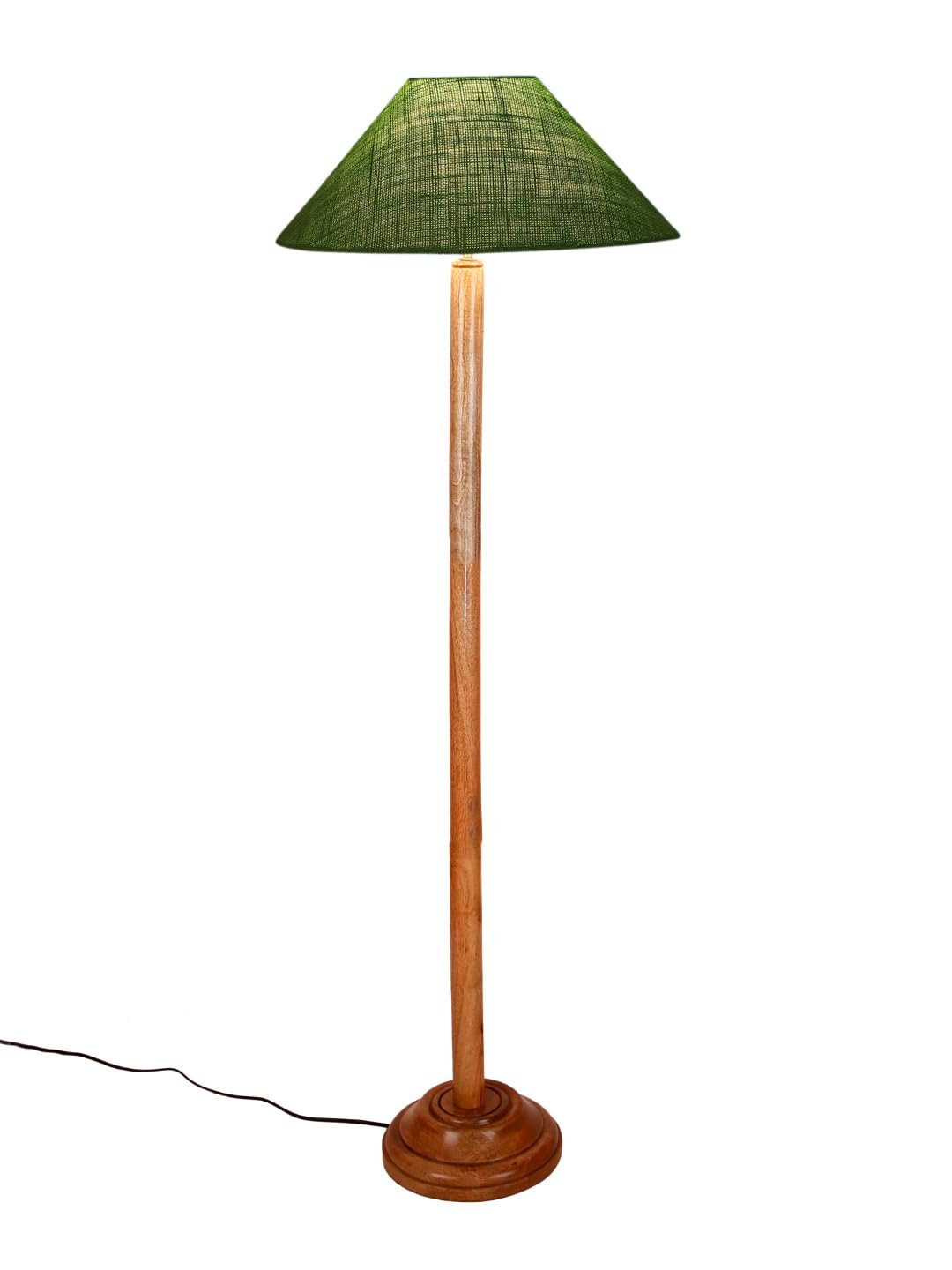 Green Jute Coolie Shade Wood Floor lamp for Decoration/Office/Home/Gifting/Study .(13x13x55.7 Inches)
