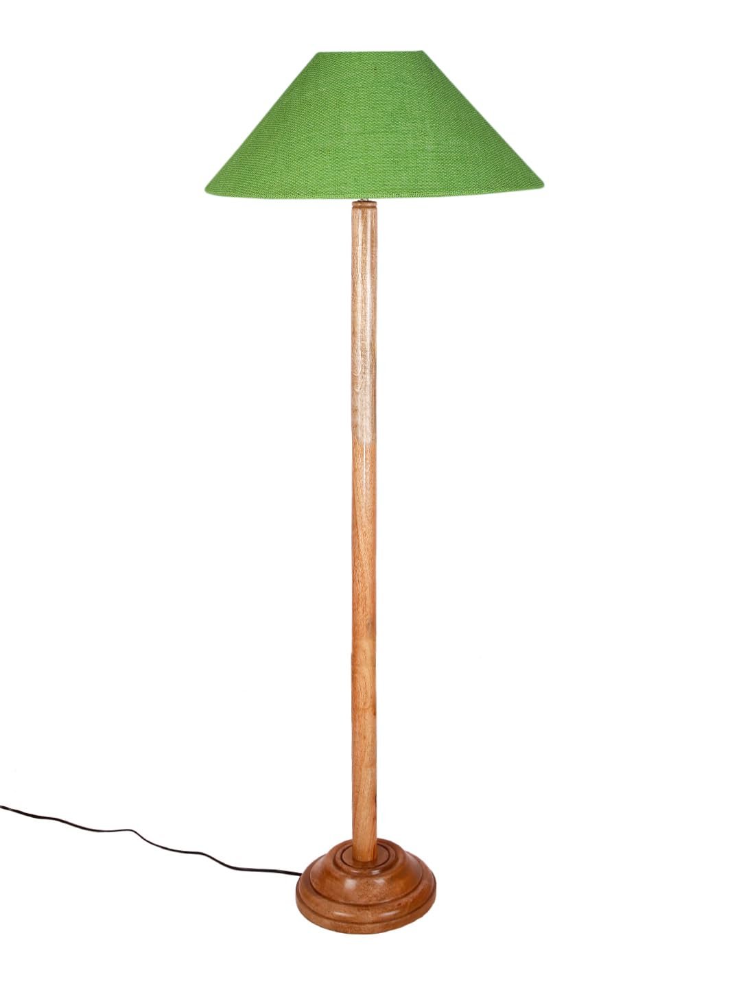 Green Jute Coolie Shade Wood Floor lamp for Decoration/Office/Home/Gifting/Study .(13x13x55.7 Inches)