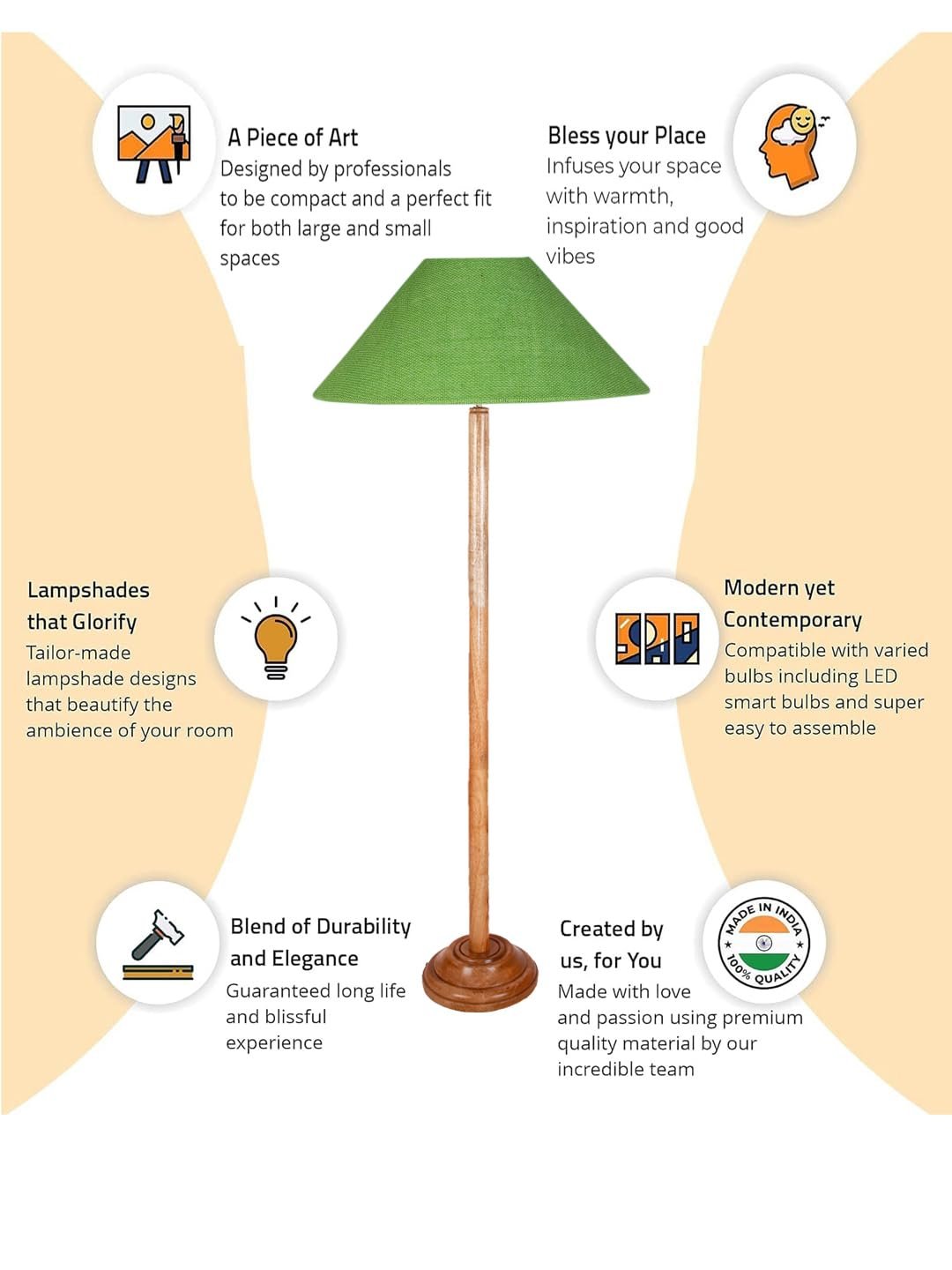 Green Jute Coolie Shade Wood Floor lamp for Decoration/Office/Home/Gifting/Study .(13x13x55.7 Inches)