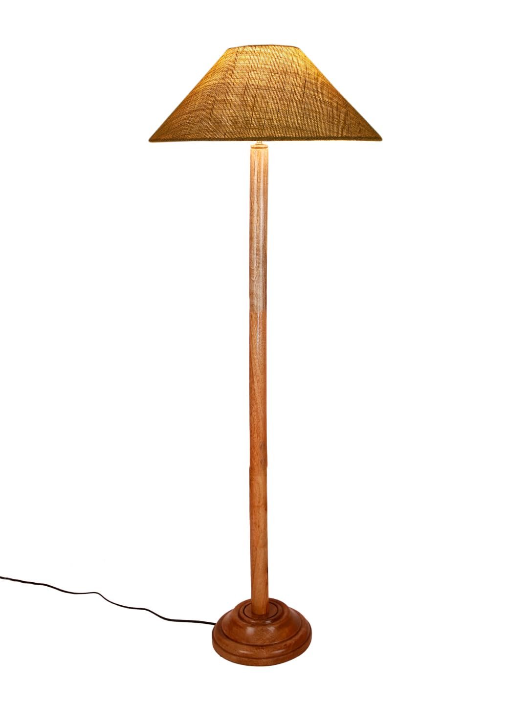 Yellow Jute Coolie Shade Wood Floor lamp for Decoration/Office/Home/Gifting/Study .(13x13x55.7 Inches)