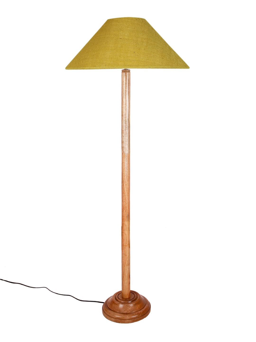 Yellow Jute Coolie Shade Wood Floor lamp for Decoration/Office/Home/Gifting/Study .(13x13x55.7 Inches)