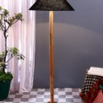 Black Jute Coolie Shade Wood Floor lamp for Decoration/Office/Home/Gifting/Study .(13x13x55.7 Inches)