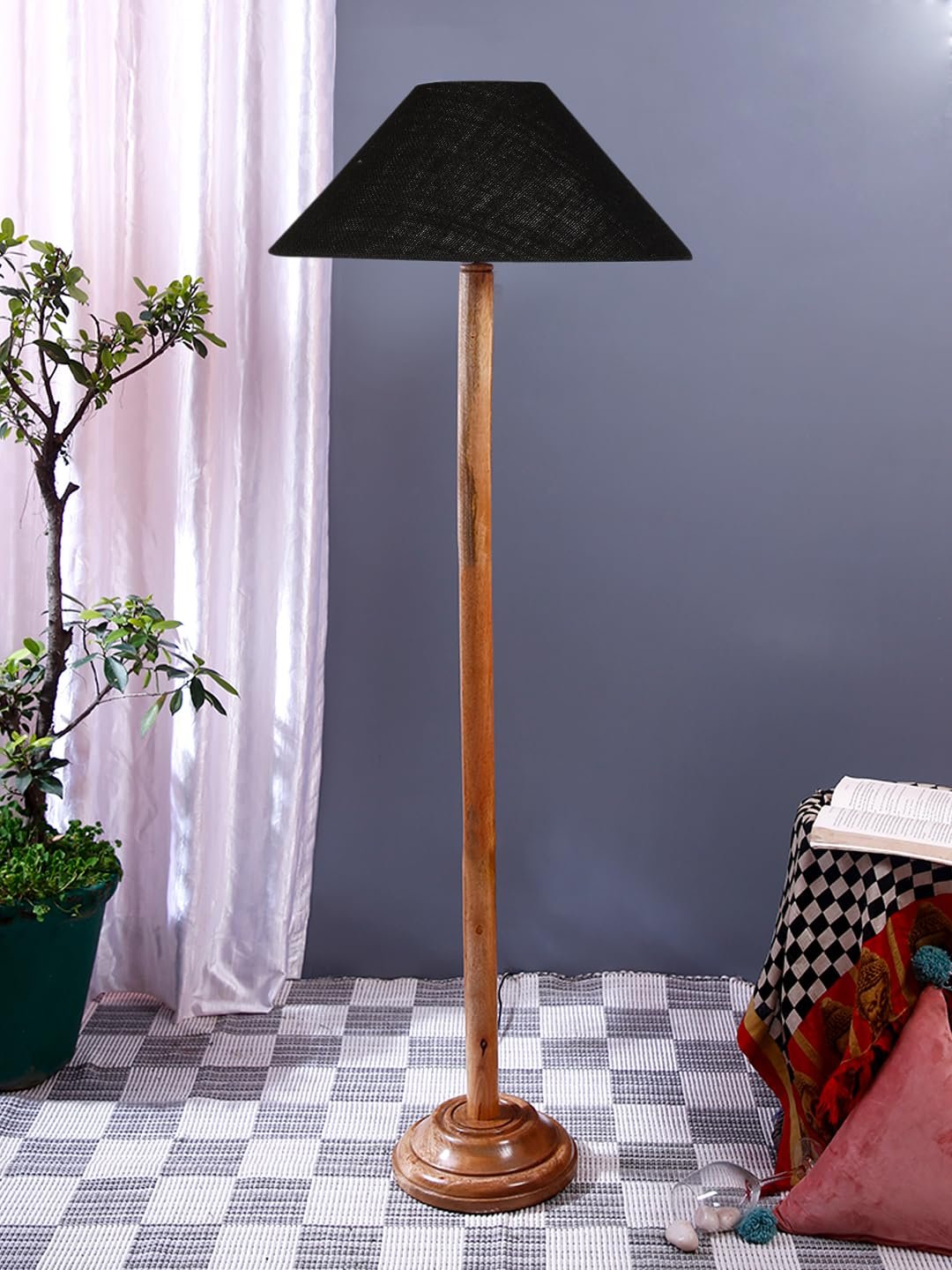Black Jute Coolie Shade Wood Floor lamp for Decoration/Office/Home/Gifting/Study .(13x13x55.7 Inches)