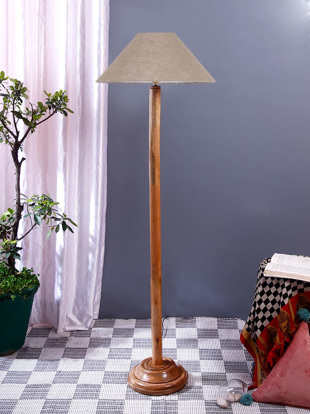 Beige Jute Coolie Shade Wood Floor lamp for Decoration/Office/Home/Gifting/Study .(13x13x55.7 Inches)